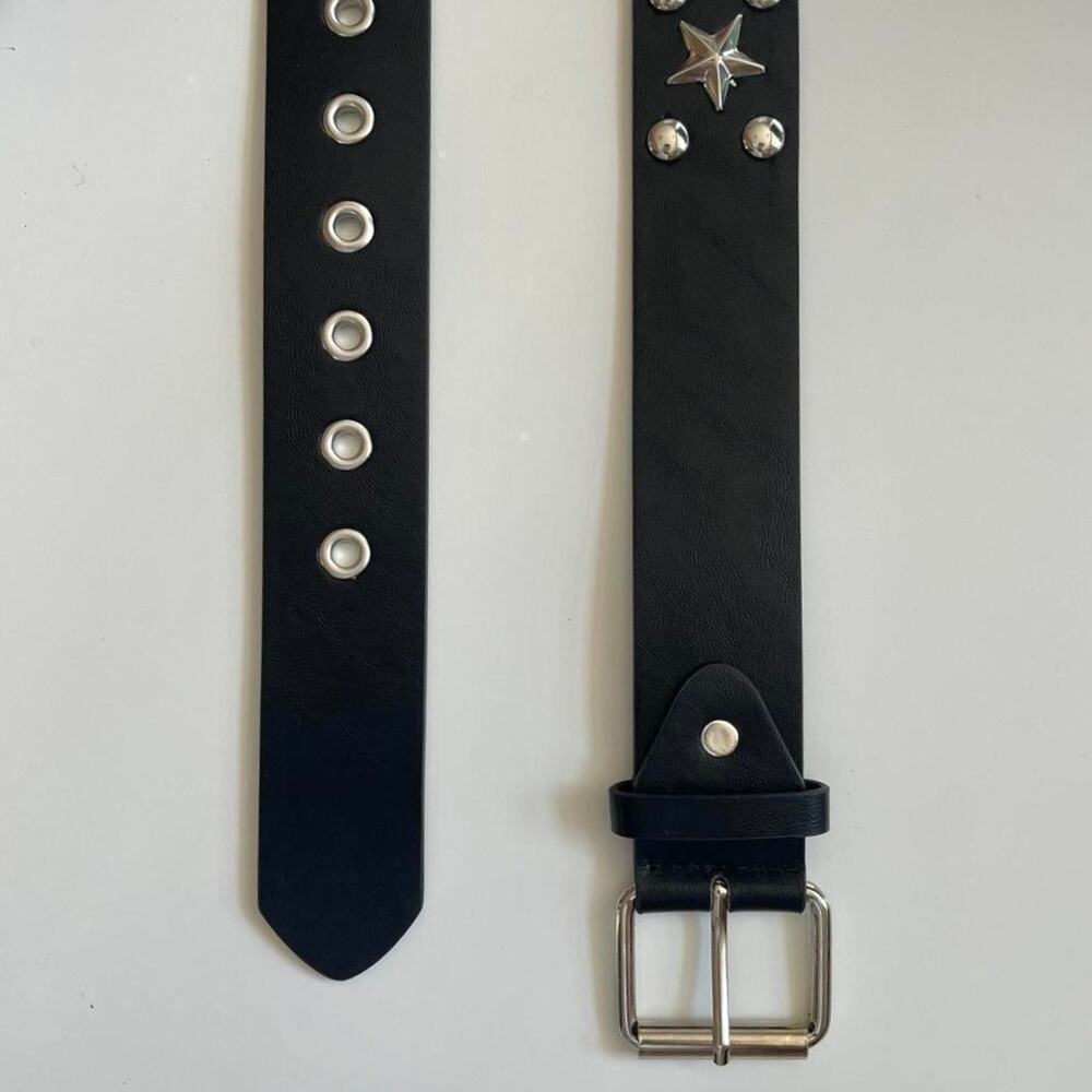 Y2K Black Silver Star Studded Belt Unisex Goth Emo Style 44" Long - Picture 7 of 16